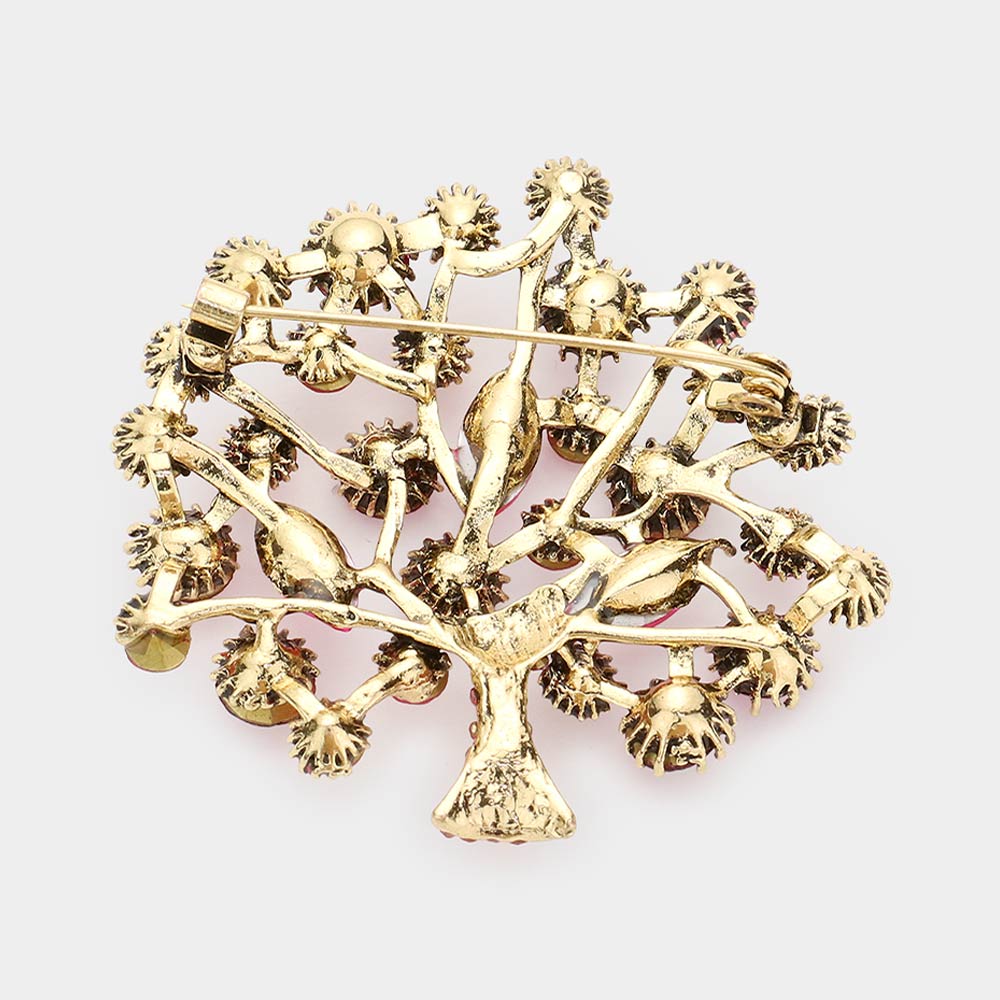 iLLASPARKZ Round Marquise Stone Embellished Tree of Life Pin Brooch