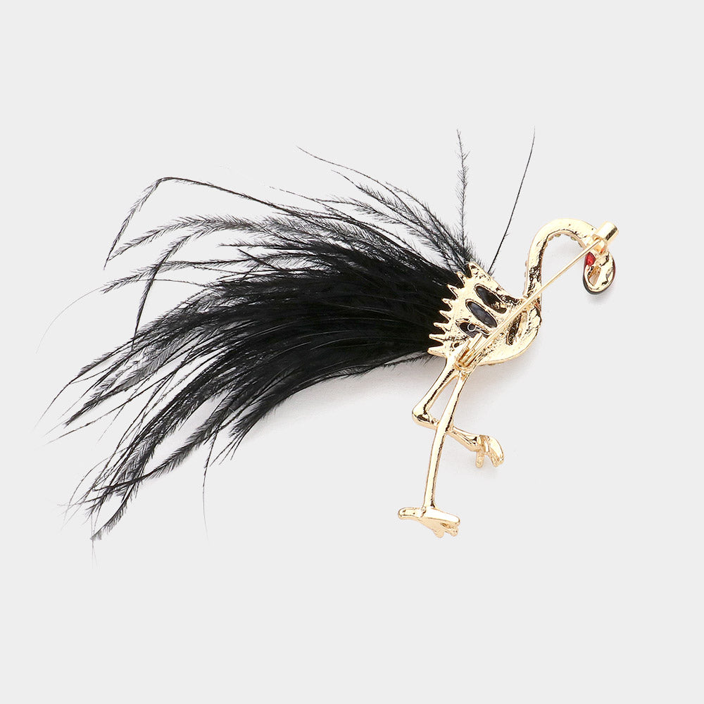 iLLASPARKZ Stone Paved Feather Tip Flamingo Pin Brooch