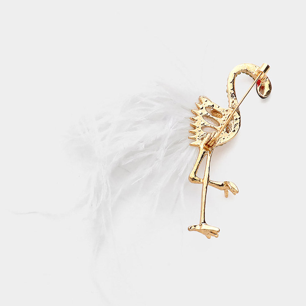 iLLASPARKZ Stone Paved Feather Tip Flamingo Pin Brooch