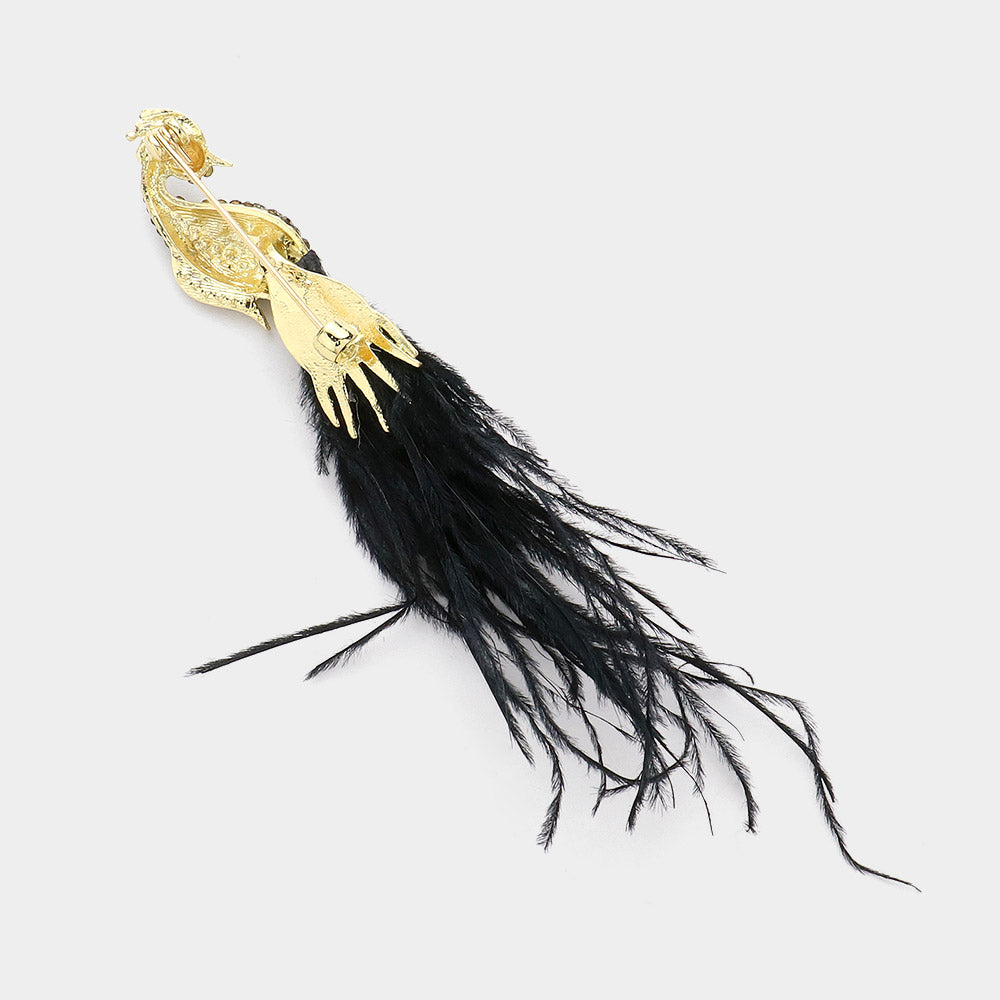 iLLASPARKZ Pearl Pointed Stone Paved Feather Tip Peacock Pin Brooch