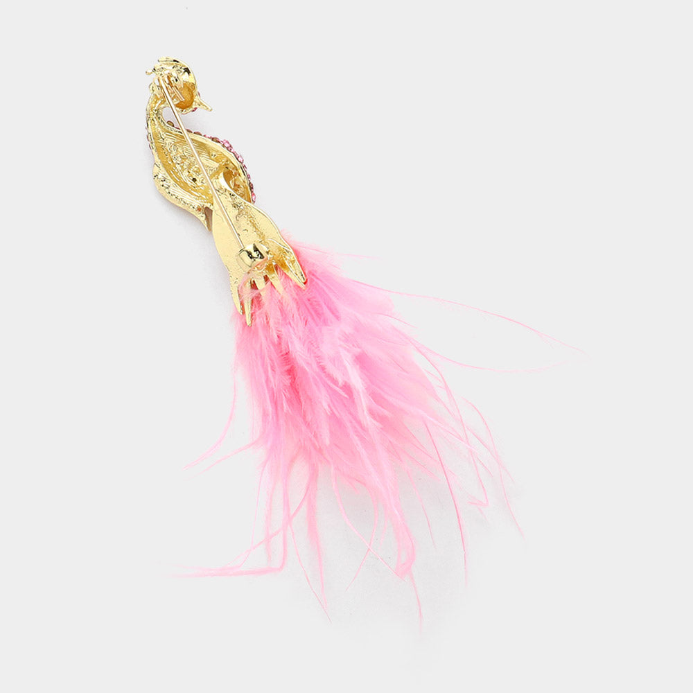 iLLASPARKZ Pearl Pointed Stone Paved Feather Tip Peacock Pin Brooch