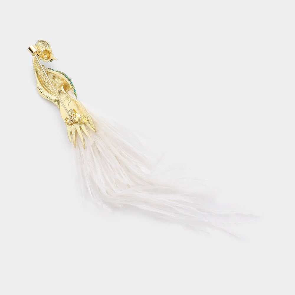 iLLASPARKZ Pearl Pointed Stone Paved Feather Tip Peacock Pin Brooch