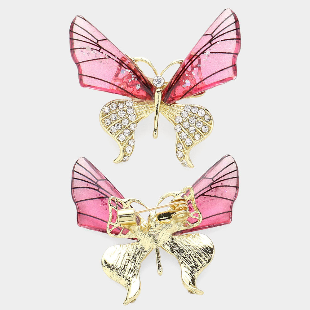 iLLASPARKZ Rhinestone Paved Transparent Butterfly Pin Brooch