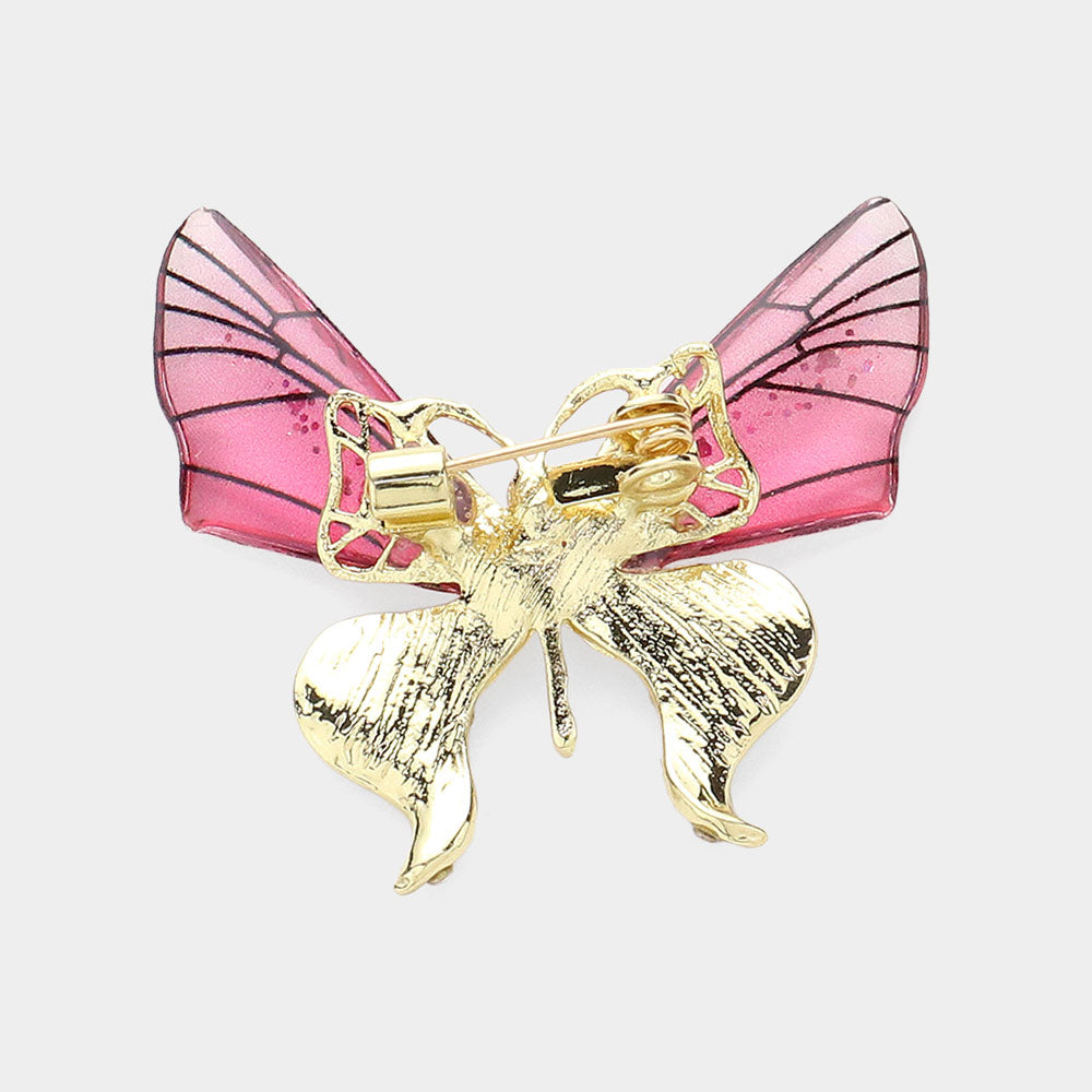 iLLASPARKZ Rhinestone Paved Transparent Butterfly Pin Brooch