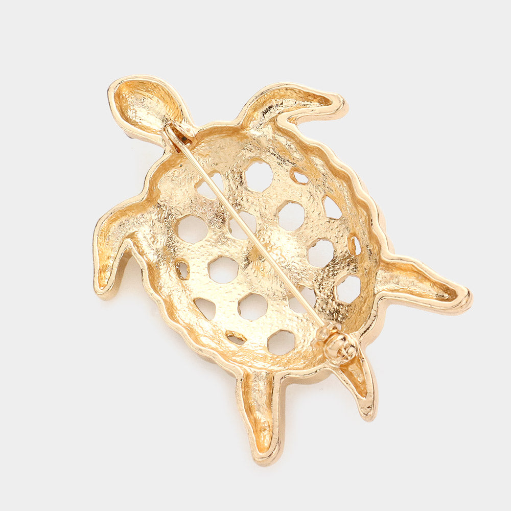 iLLASPARKZ Stone Embellished Metal Turtle Pin Brooch