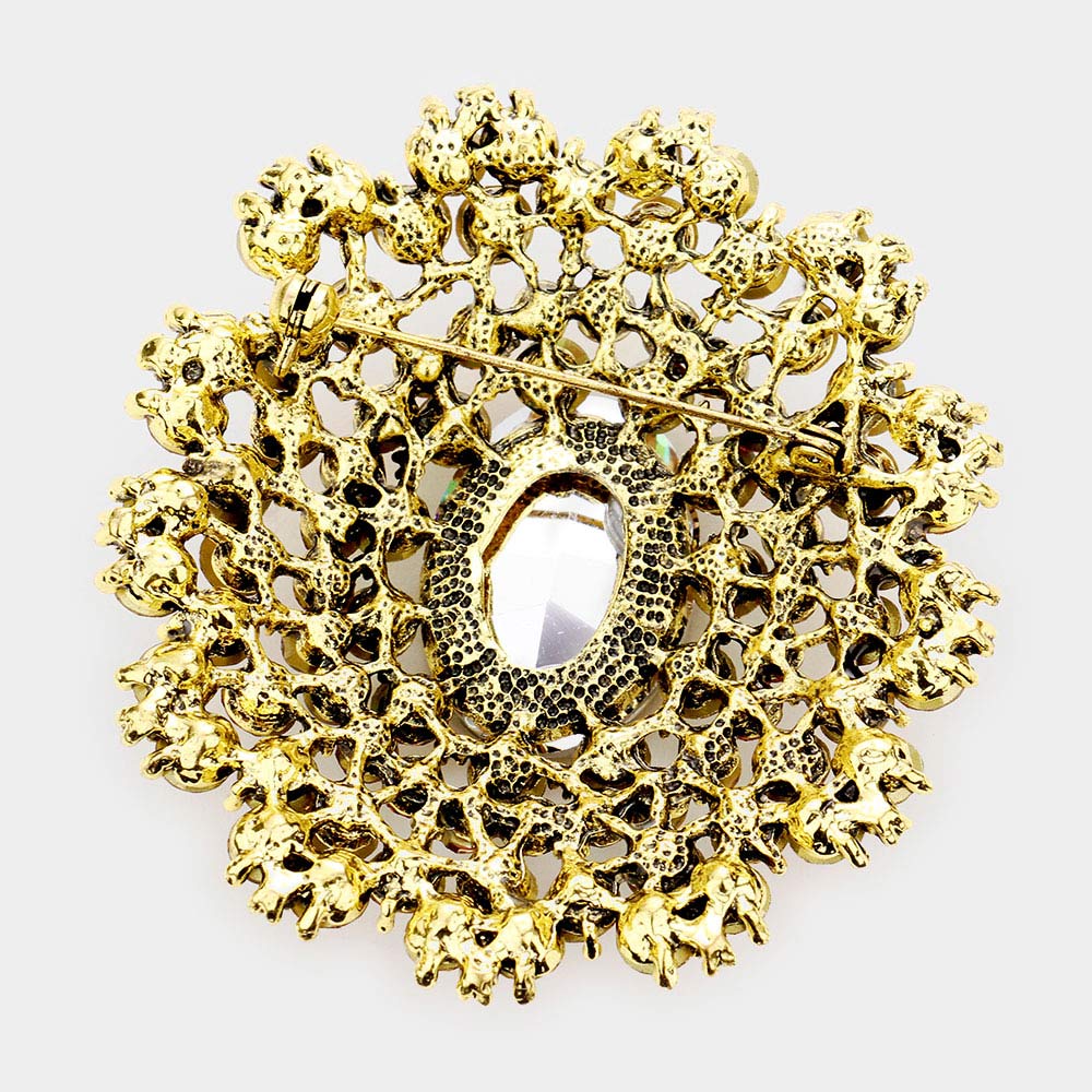 iLLASPARKZ Oval Stone Center Flower Pin Brooch