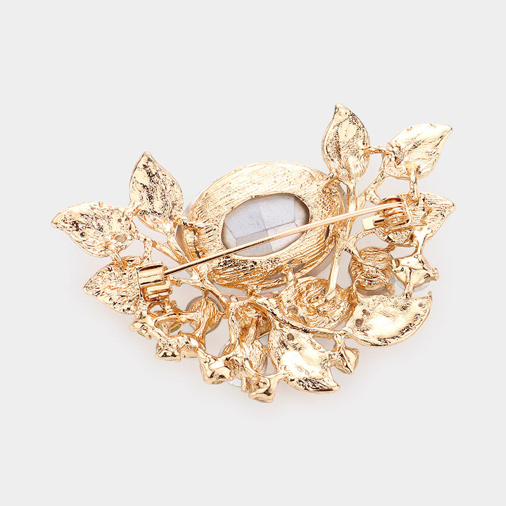 iLLASPARKZ Oval Stone Accented Leaf Cluster Pin Brooch