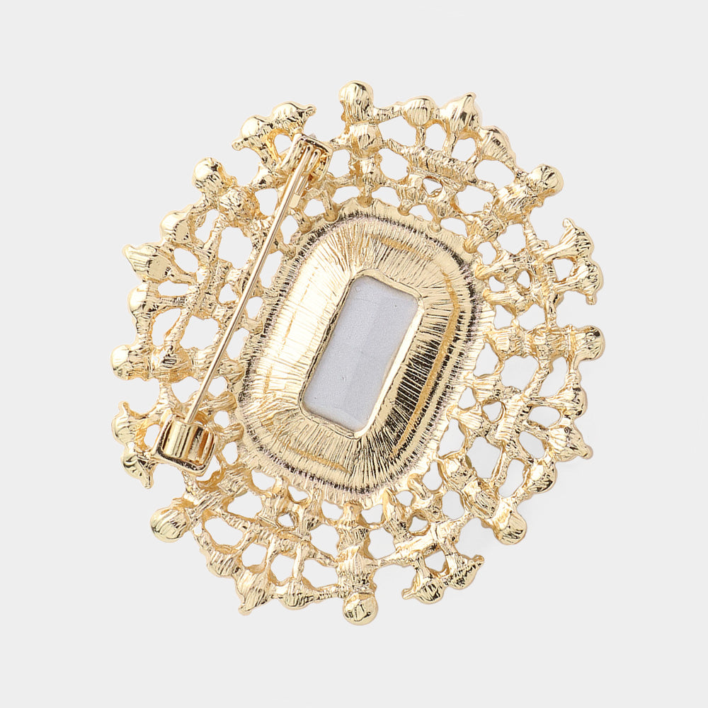 iLLASPARKZ Rectangle Glass Stone Pointed Pearl Embellished Pin Brooch