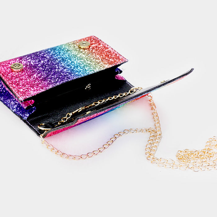 iLLASPARKZ Glitter Evening Clutch Bag Metal Chain Strap