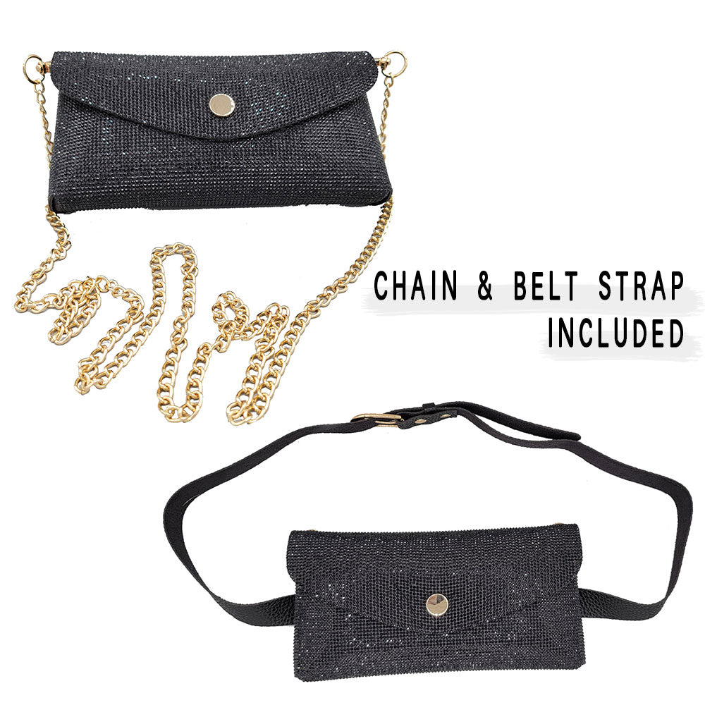 iLLASPARKZ Rhinestone Pave Wallet on Chain Clutch / Fanny Pack / Belt / Crossbody Bag