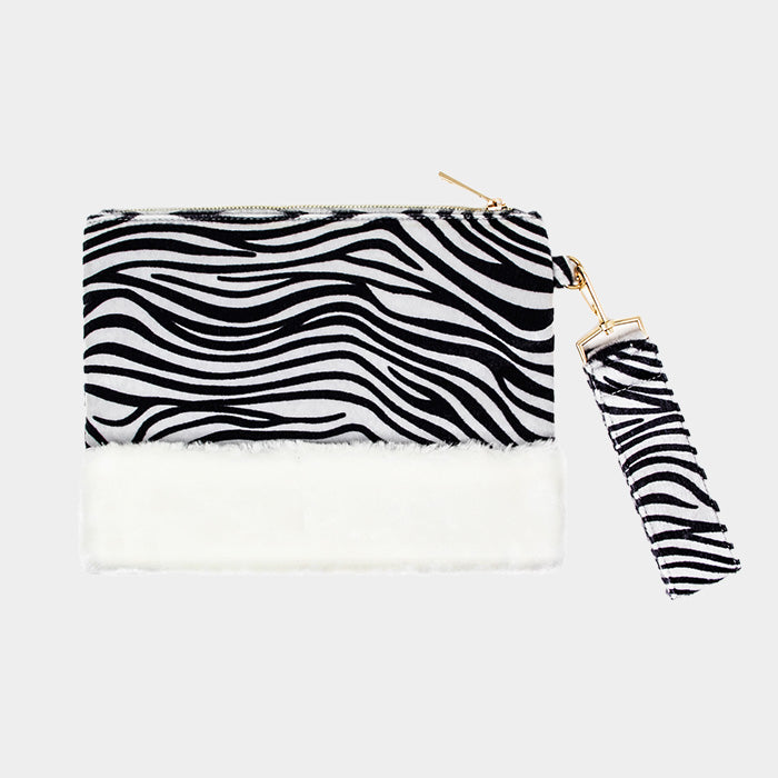 iLLASPARKZ Zebra Animal Print Fur Clutch Bag