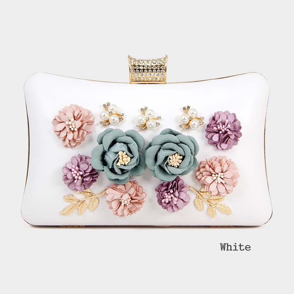 iLLASPARKZ Embellished Flower Pearl Square Evening Clutch Bag