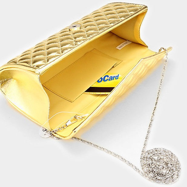 iLLASPARKZ Quilted Envelope Clutch Bag with Metal Chain Strap