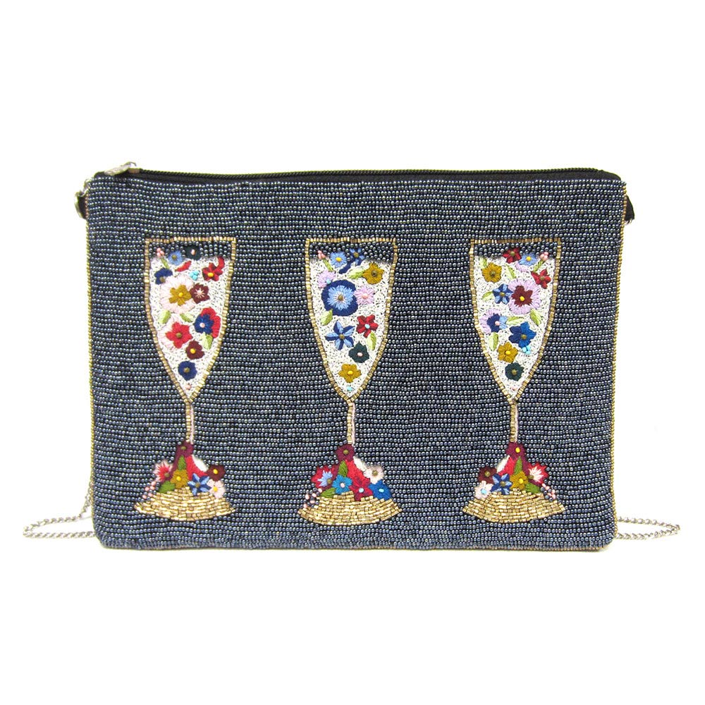 iLLASPARKZ Embroidery Floral Cocktail Seed Beaded Clutch / Crossbody Bag