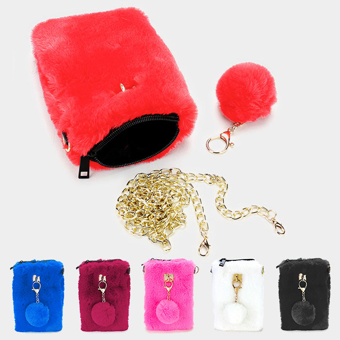 iLLASPARKZ Furry Faux Fur Pom Pom Clutch Bag