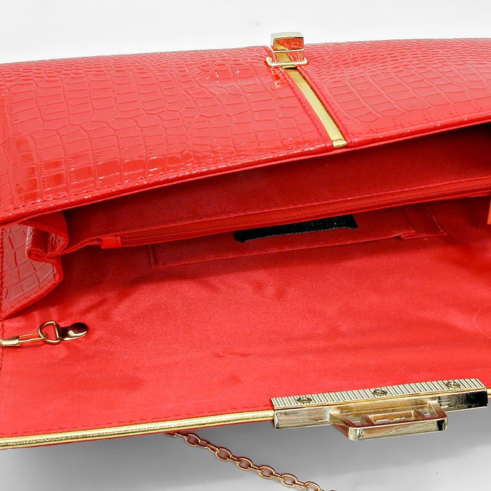 iLLASPARKZ Crystal Bar & Metal Detail Crocodile Skin Clutch Bag with Metal Chain Strap