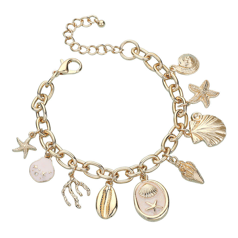 iLLASPARKZ Starfish Shell Sea Life Coral Charm Station Bracelet