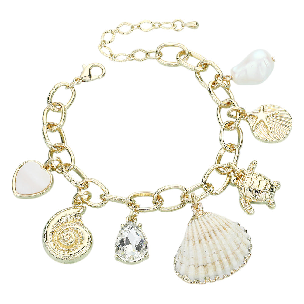 iLLASPARKZ Shell Turtle Mother of Pearl Heart Pearl Charm Chain Bracelet