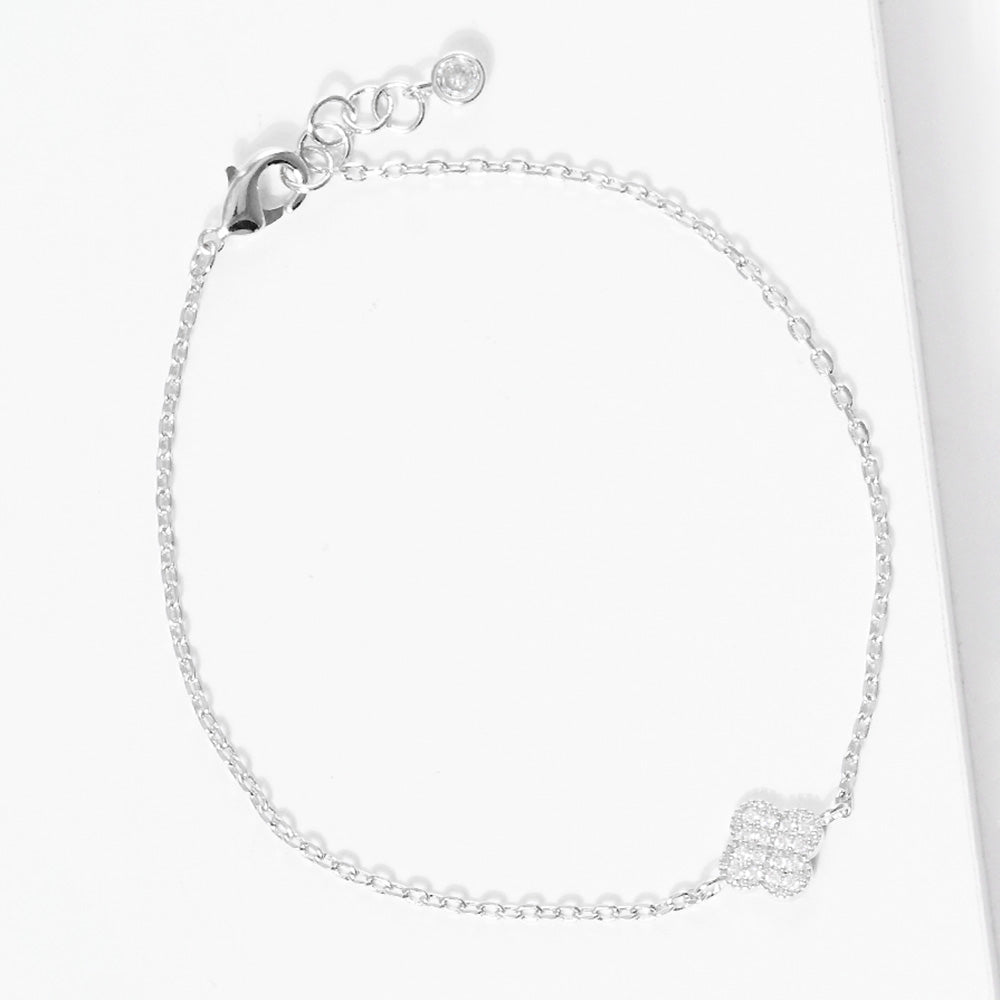 iLLASPARKZ White Gold Dipped CZ Quatrefoil Charm Bracelet