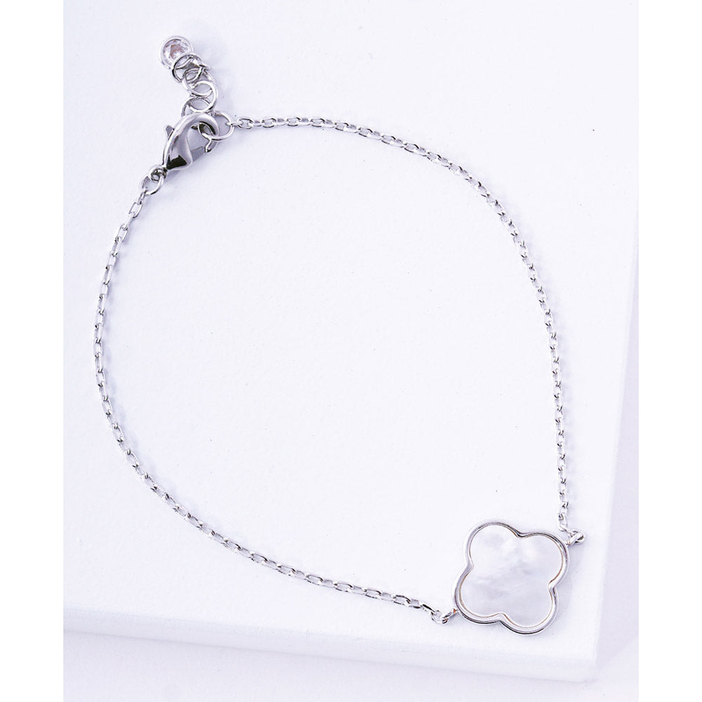 iLLASPARKZ White Gold Dipped Mother of Pearl Quatrefoil Charm Bracelet