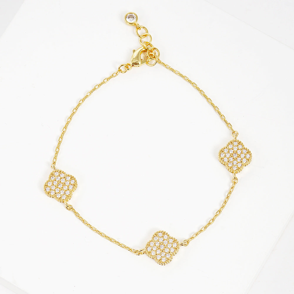 iLLASPARKZ Gold Dipped CZ Triple Quatrefoil Charm Bracelet