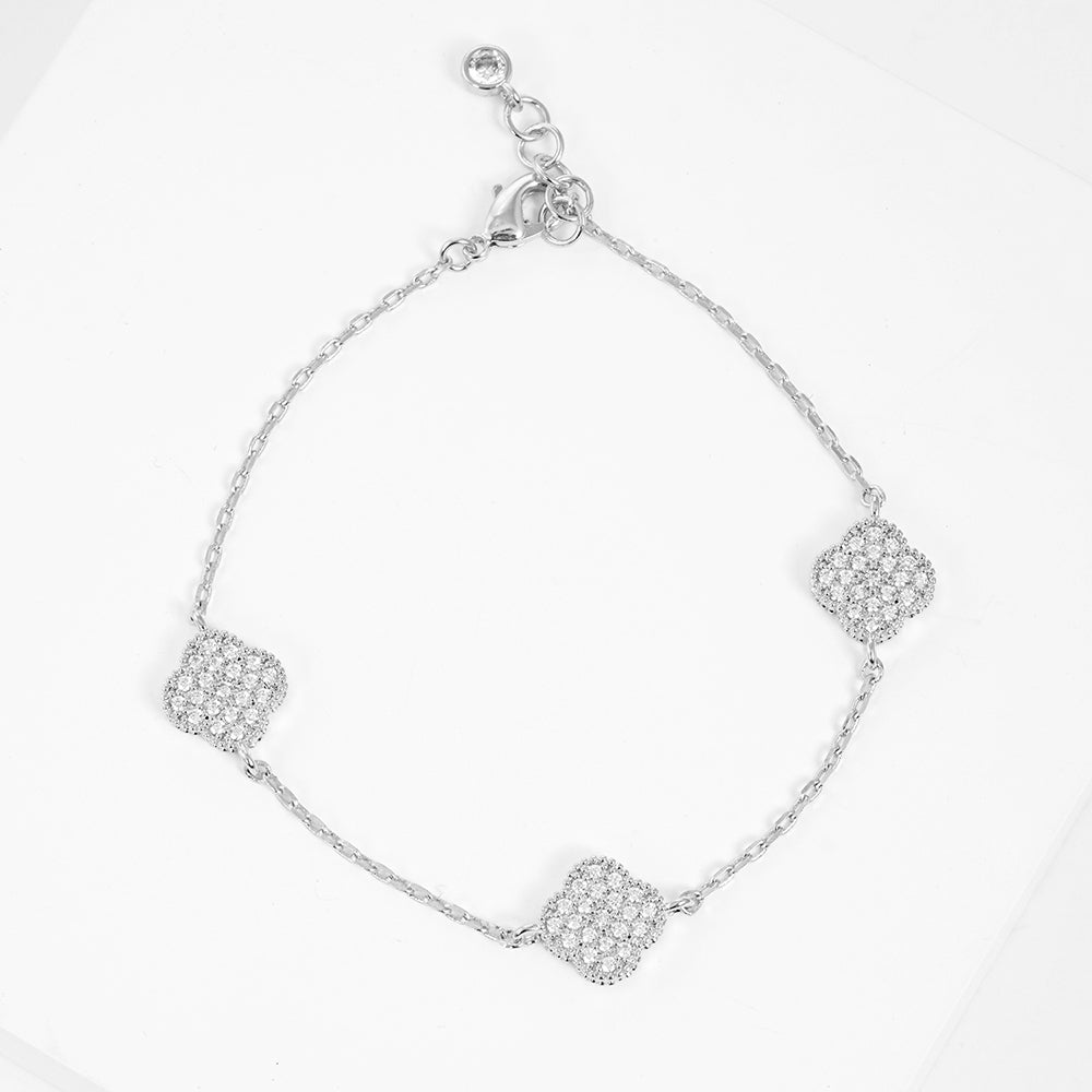 iLLASPARKZ White Gold Dipped CZ Triple Quatrefoil Charm Bracelet