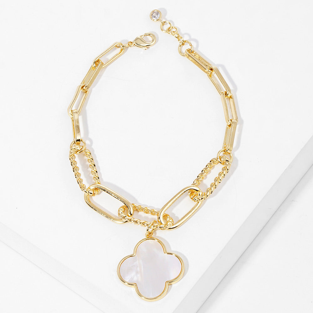 iLLASPARKZ Gold Dipped Mother of Pearl Quatrefoil Charm Bracelet