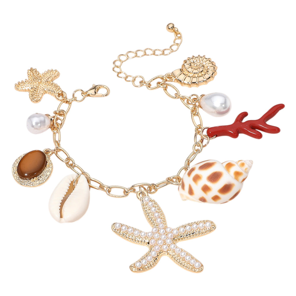 iLLASPARKZ Pearl Paved Starfish Puka Shell Peal Charm Station Chain Bracelet