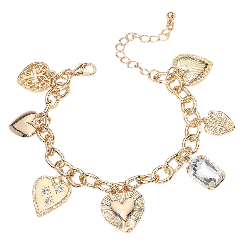 iLLASPARKZ Metal Heart Cross Stone Charm Station Bracelet