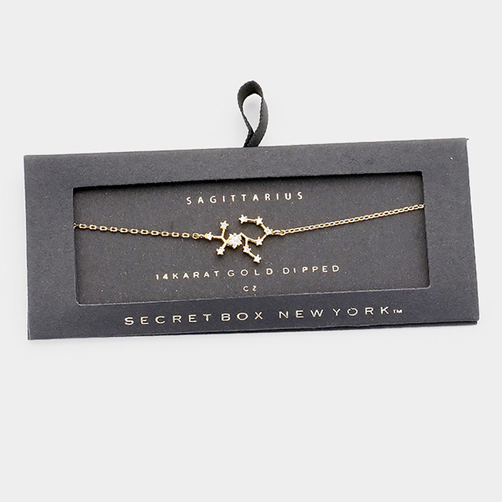 iLLASPARKZ Secret Box _ 14K Gold CZ Sagittarius Zodiac Sign Charm Bracelet