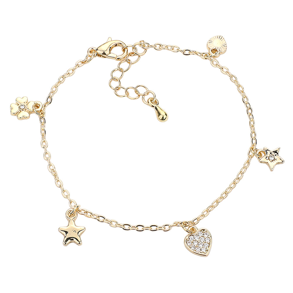 iLLASPARKZ Stone Paved Clover Heart Star Charm Station Bracelet