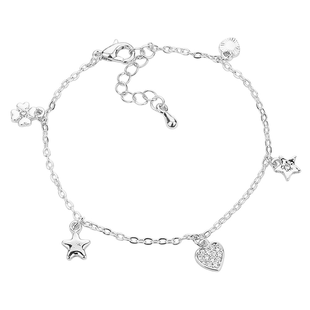 iLLASPARKZ Stone Paved Clover Heart Star Charm Station Bracelet