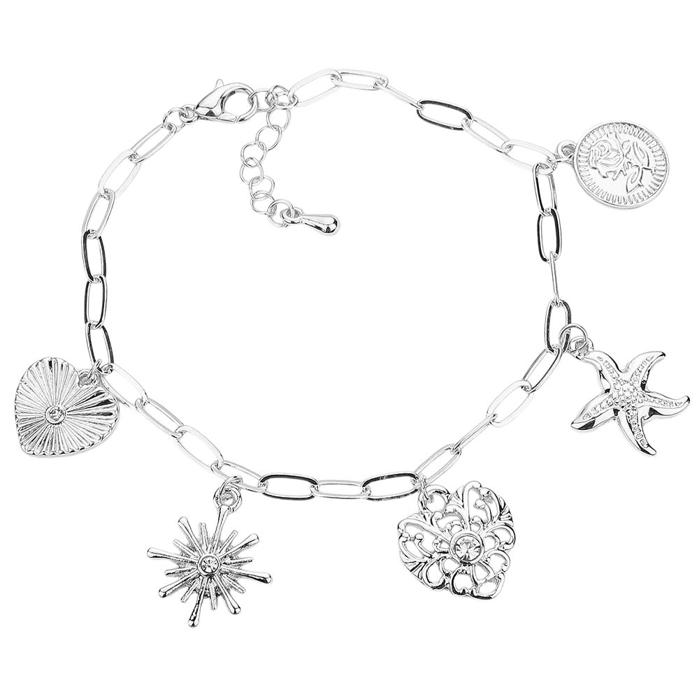 iLLASPARKZ Heart Starfish Starburst Rose Disc Charm Station Bracelet