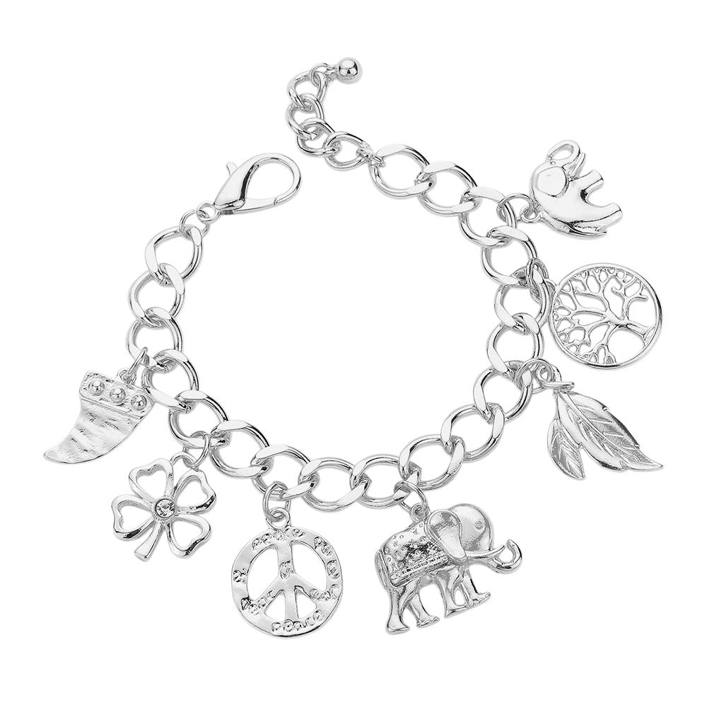 iLLASPARKZ Horn Clover Peace Elephant Leaf Tree of Life Charm Station Bracelet