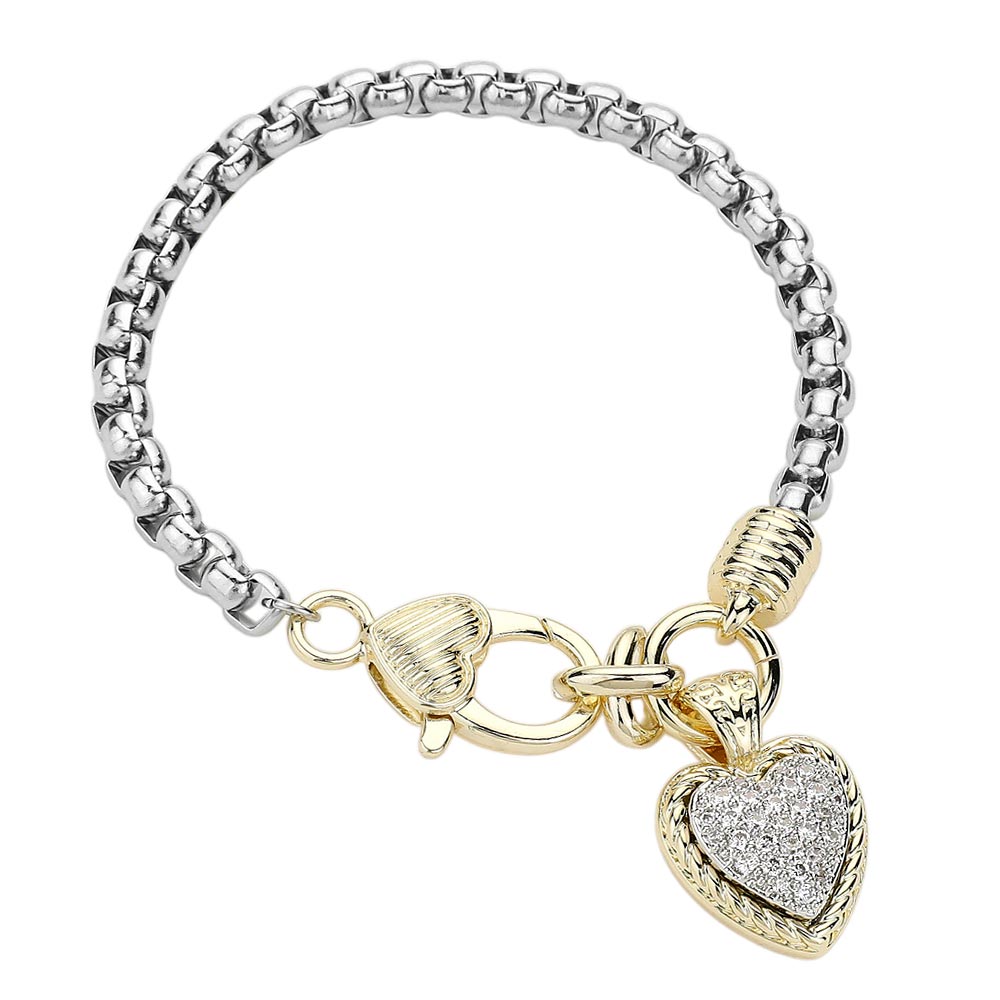 iLLASPARKZ CZ Stone Paved Heart Charm Bracelet