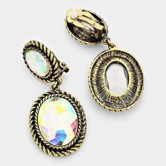 iLLASPARKZ Vintage Oval Crystal Clip On Earrings