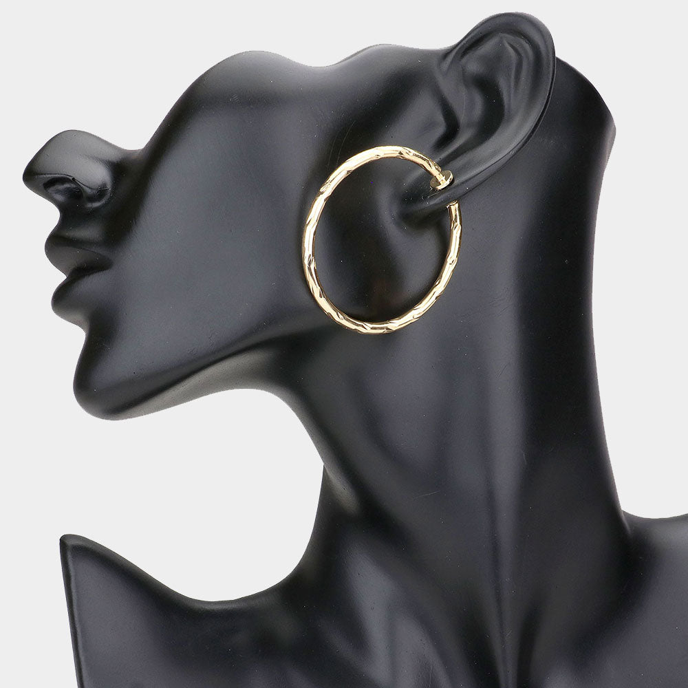 iLLASPARKZ 1.75 Inch Textured Metal Clip On Hoop Earrings