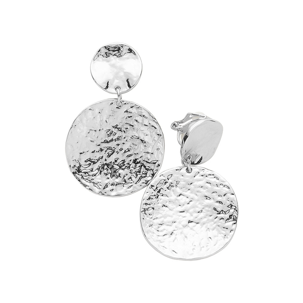 iLLASPARKZ Textured Metal Disc Dangle Clip On Earrings