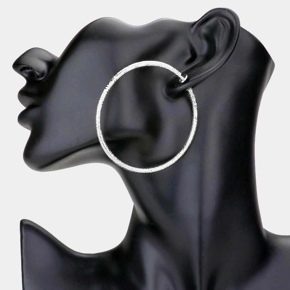 iLLASPARKZ 2.4 Inch Textured Metal Hoop Clip On Earrings