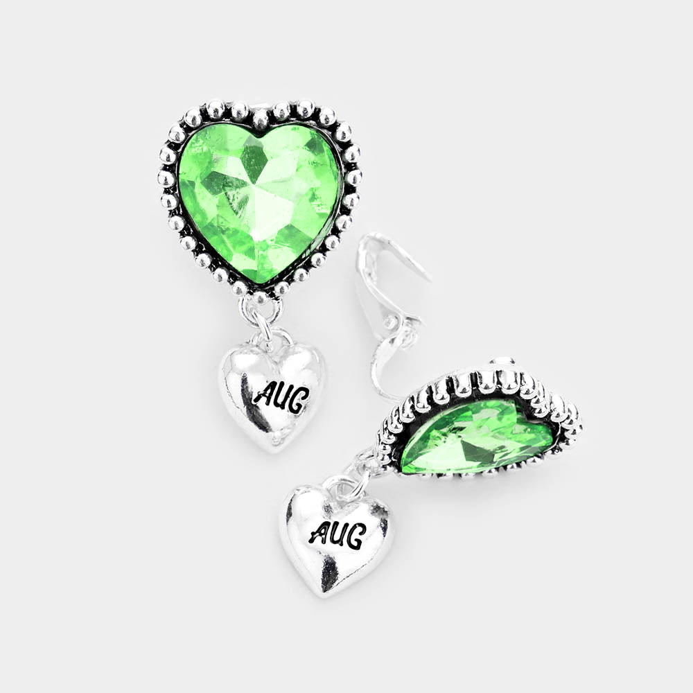 iLLASPARKZ August - Birthstone Heart Dangle Clip On Earrings