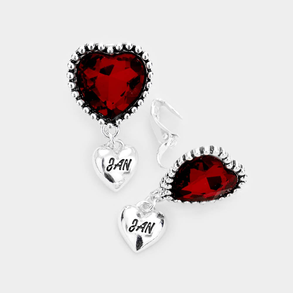 iLLASPARKZ January - Birthstone Heart Dangle Clip On Earrings