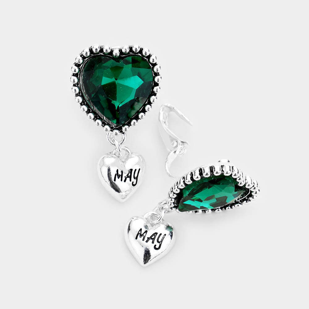 iLLASPARKZ May - Birthstone Heart Dangle Clip On Earrings