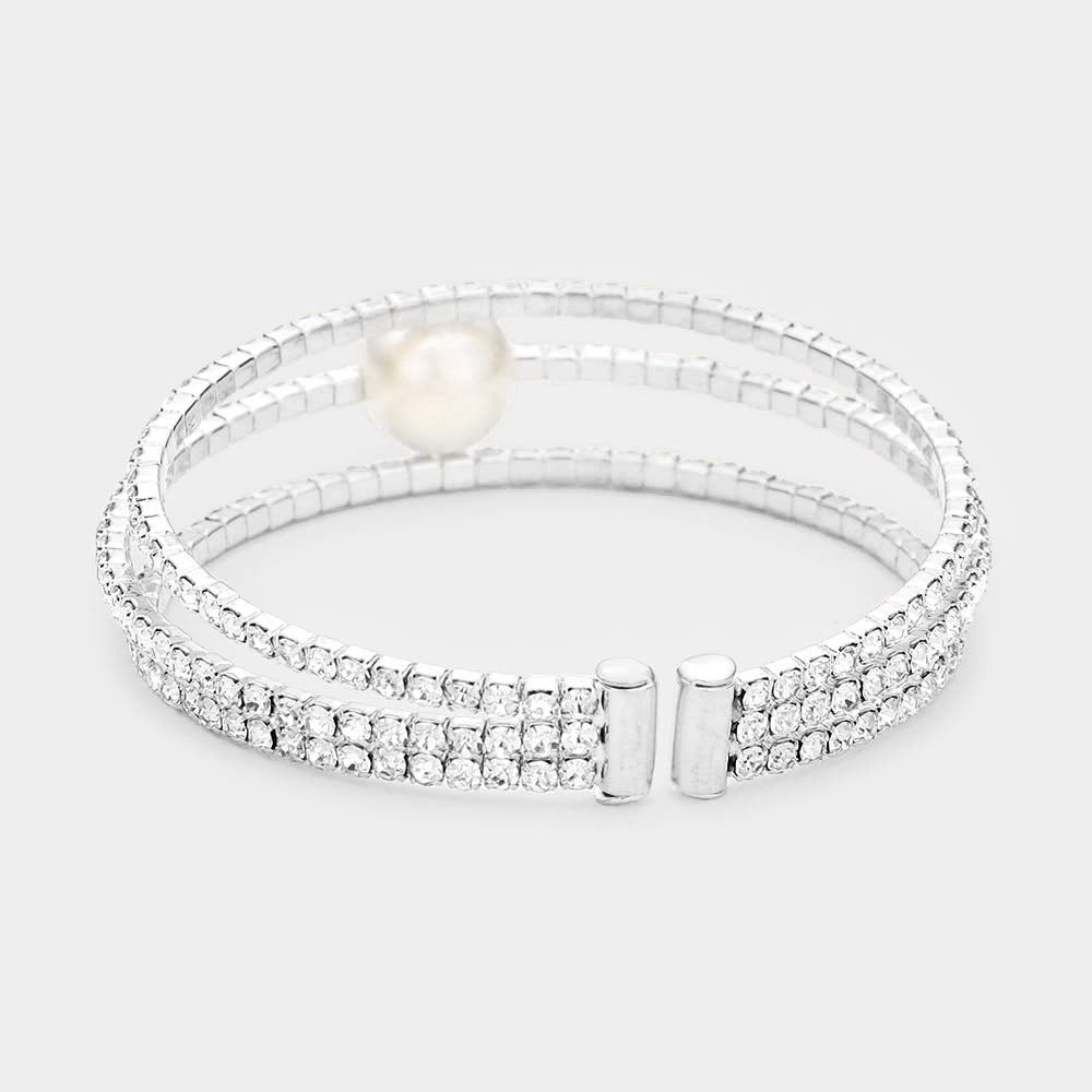 iLLASPARKZ Pearl Accented Split Rhinestone Evening Cuff Bracelet