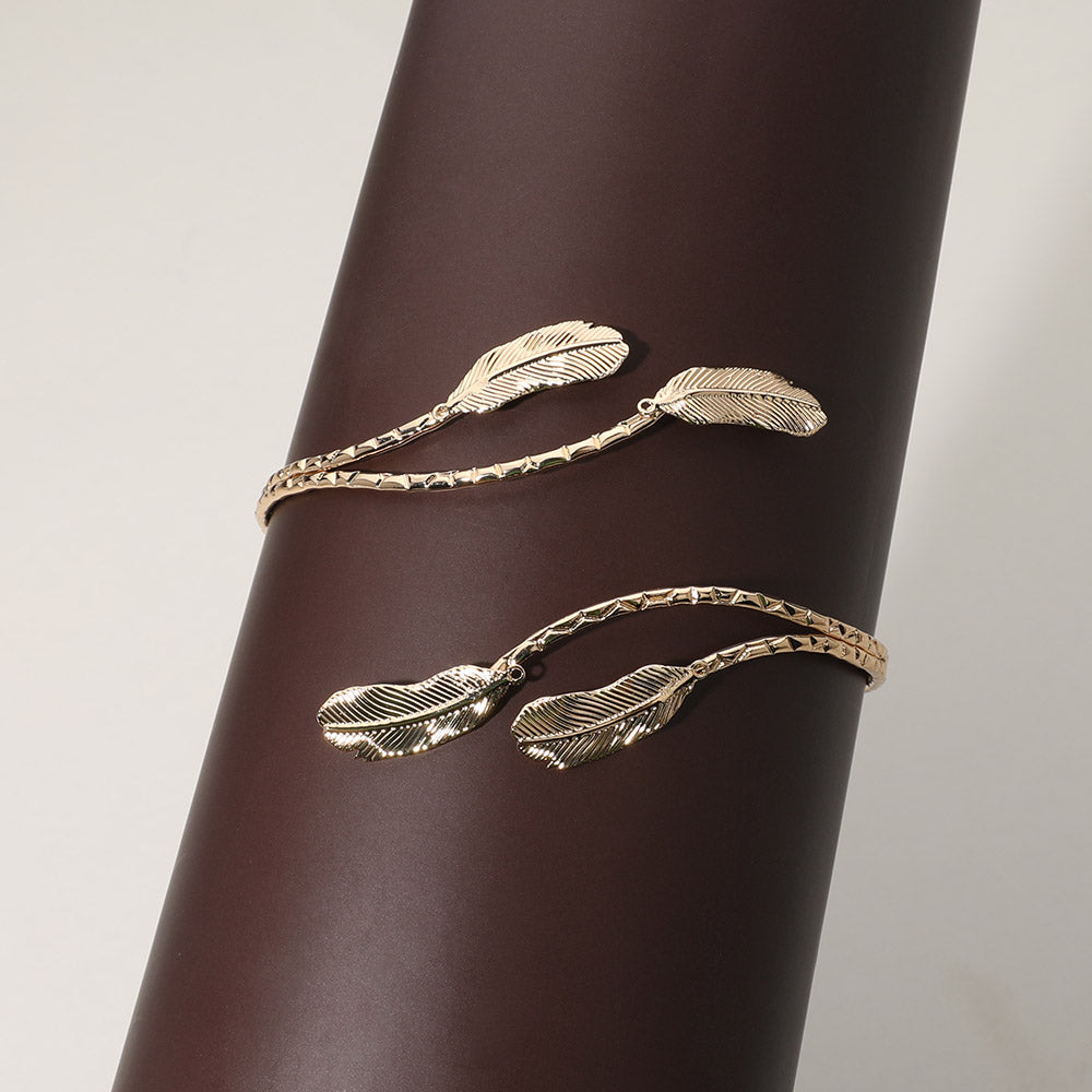 iLLASPARKZ Textured Metal Leaf Tip Adjustable Arm Cuff Bracelet