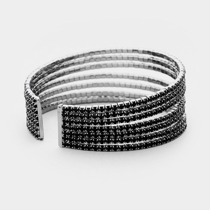 iLLASPARKZ 7Rows Split Layered Rhinestone Cuff Bracelet