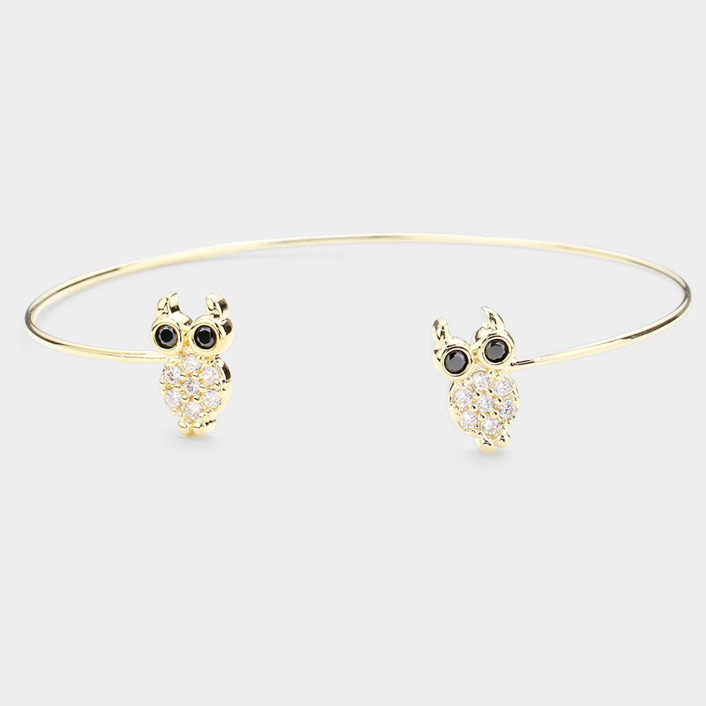 iLLASPARKZ Brass Metal CZ Owl Tip Cuff Bracelet