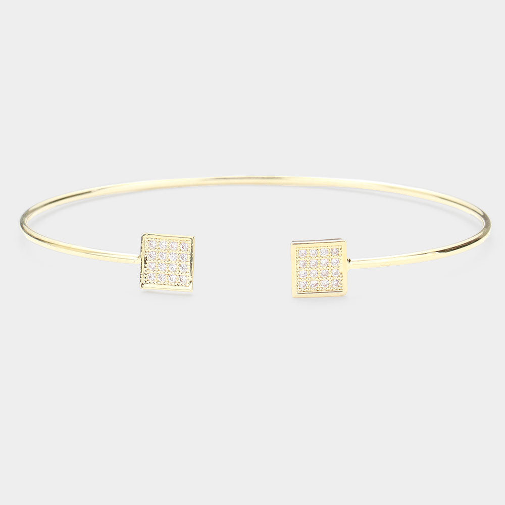 iLLASPARKZ Brass Metal CZ Square Tip Cuff Bracelet