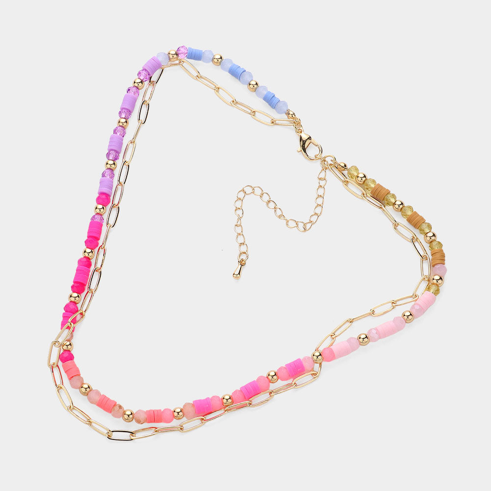 iLLASPARKZ Faceted Heishi Beaded Double Layered Necklace