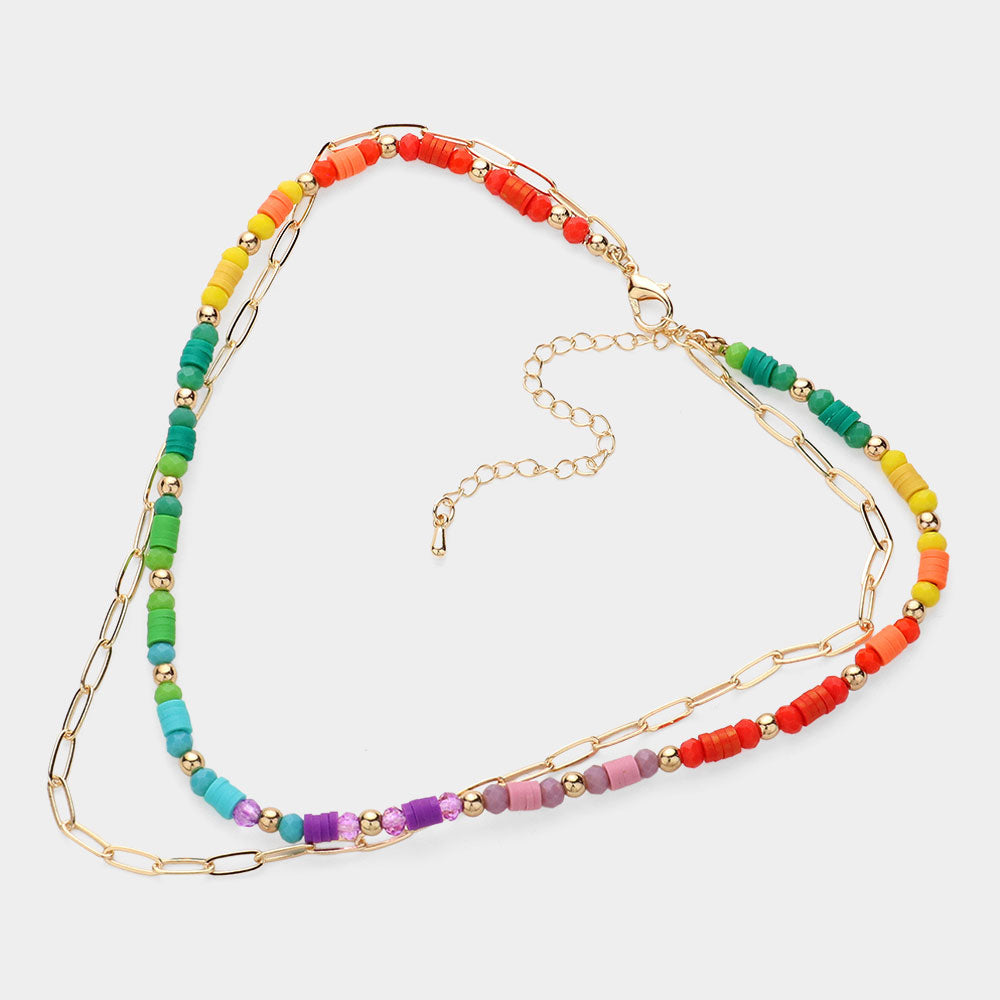 iLLASPARKZ Faceted Heishi Beaded Double Layered Necklace