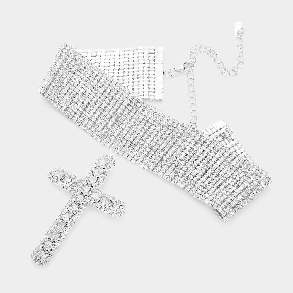 iLLASPARKZ Bubble Stone Cross Pendant Evening Choker Necklace